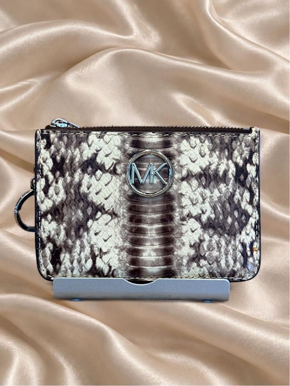 Michael Kors Python-Print Zip Card Case - Brown/Black